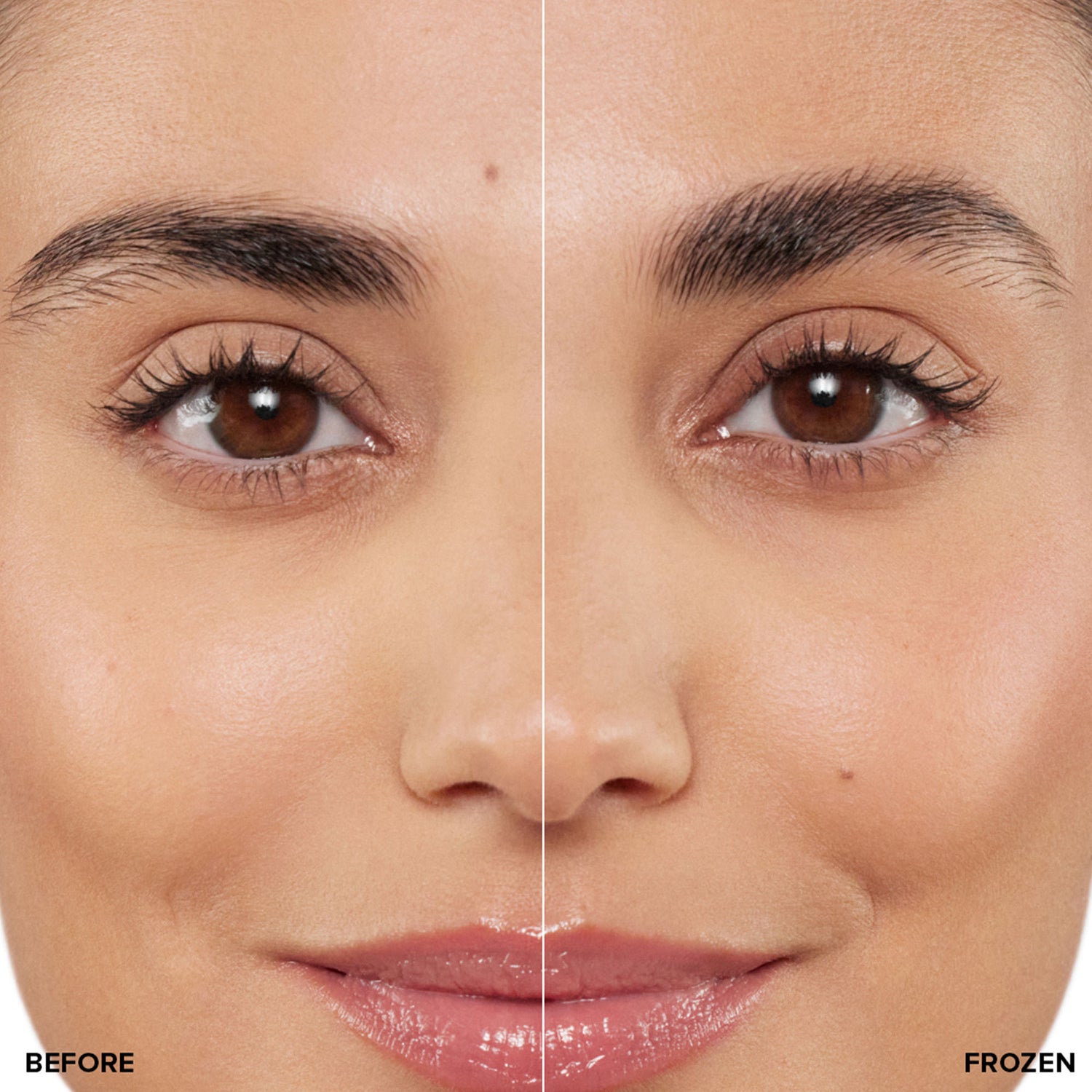 Before and after results of using Anastasia Beverly Hills Brow Freeze Gel