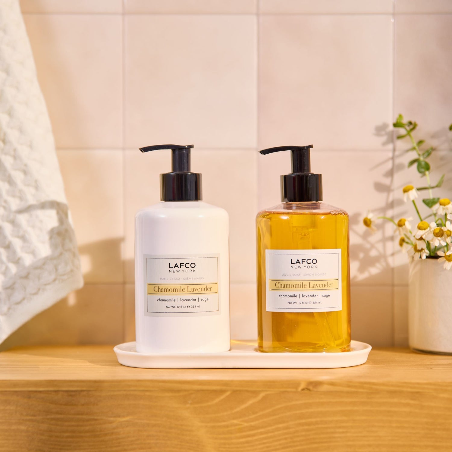 Lifestyle image of Lafco Chamomile Lavender Deluxe Hand Care Set