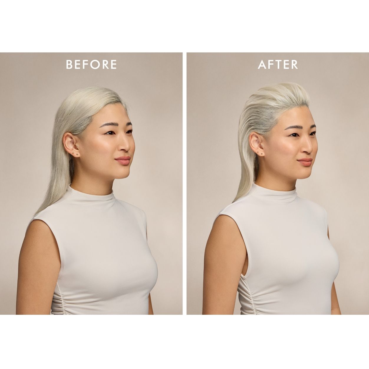 Before and after results of using Moroccanoil Root Boost