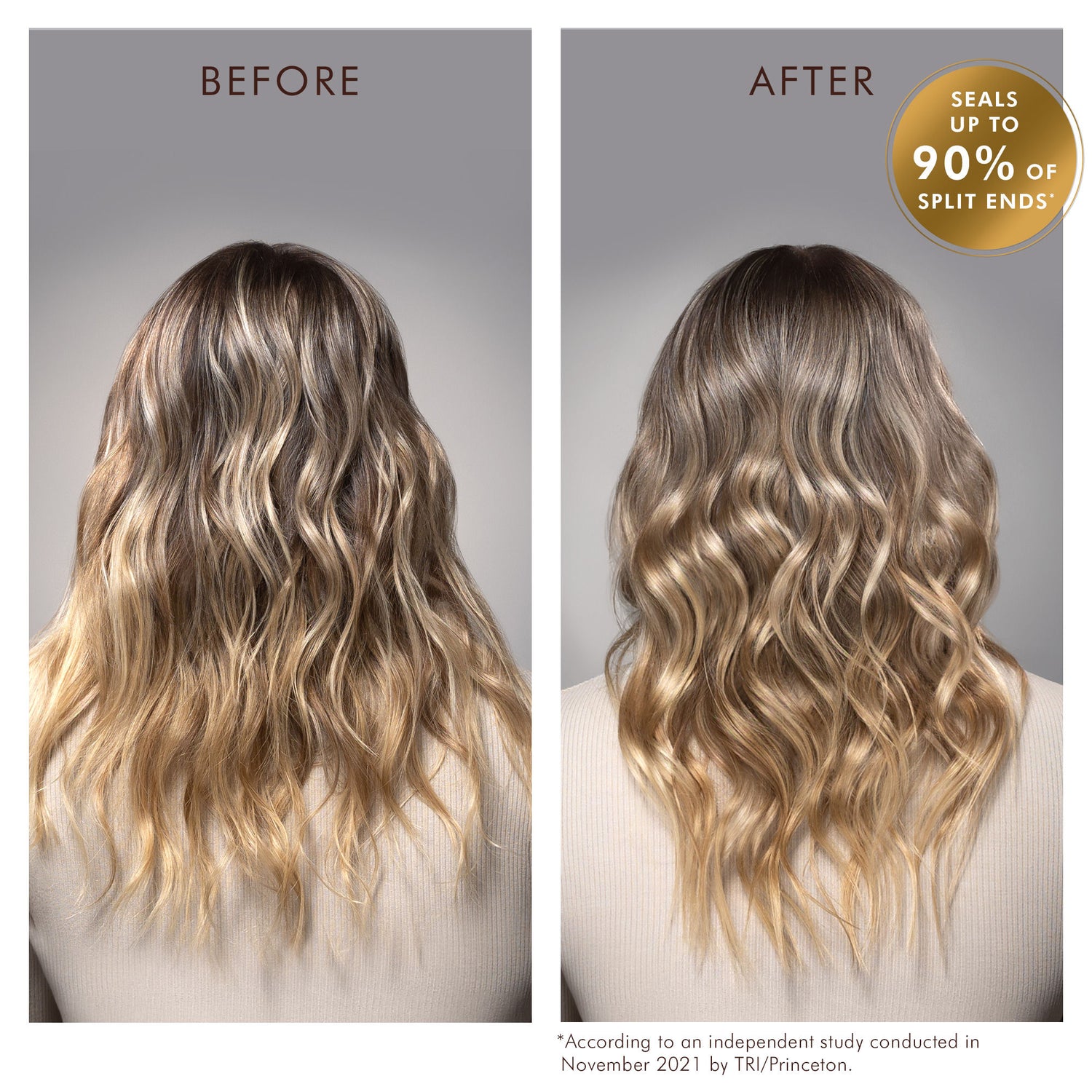 Before and after results of using Moroccanoil Mending Infusion