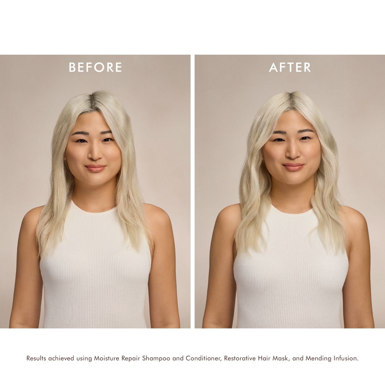 Before and after results of using Moroccanoil Mending Infusion