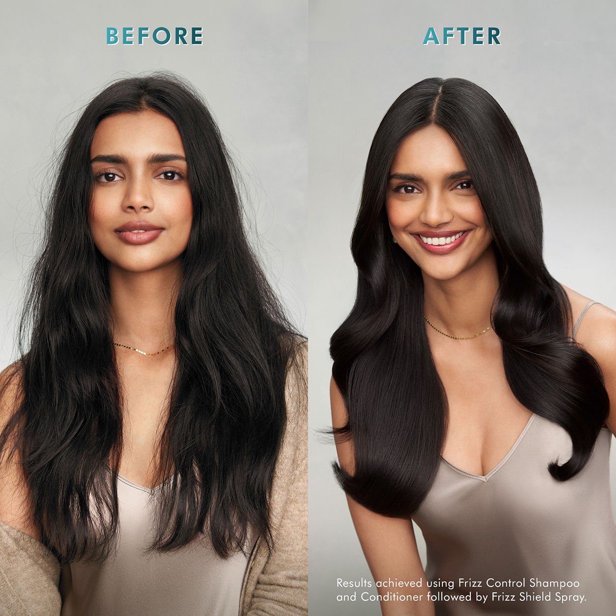 Before and after results of using Moroccanoil Frizz Control Shampoo