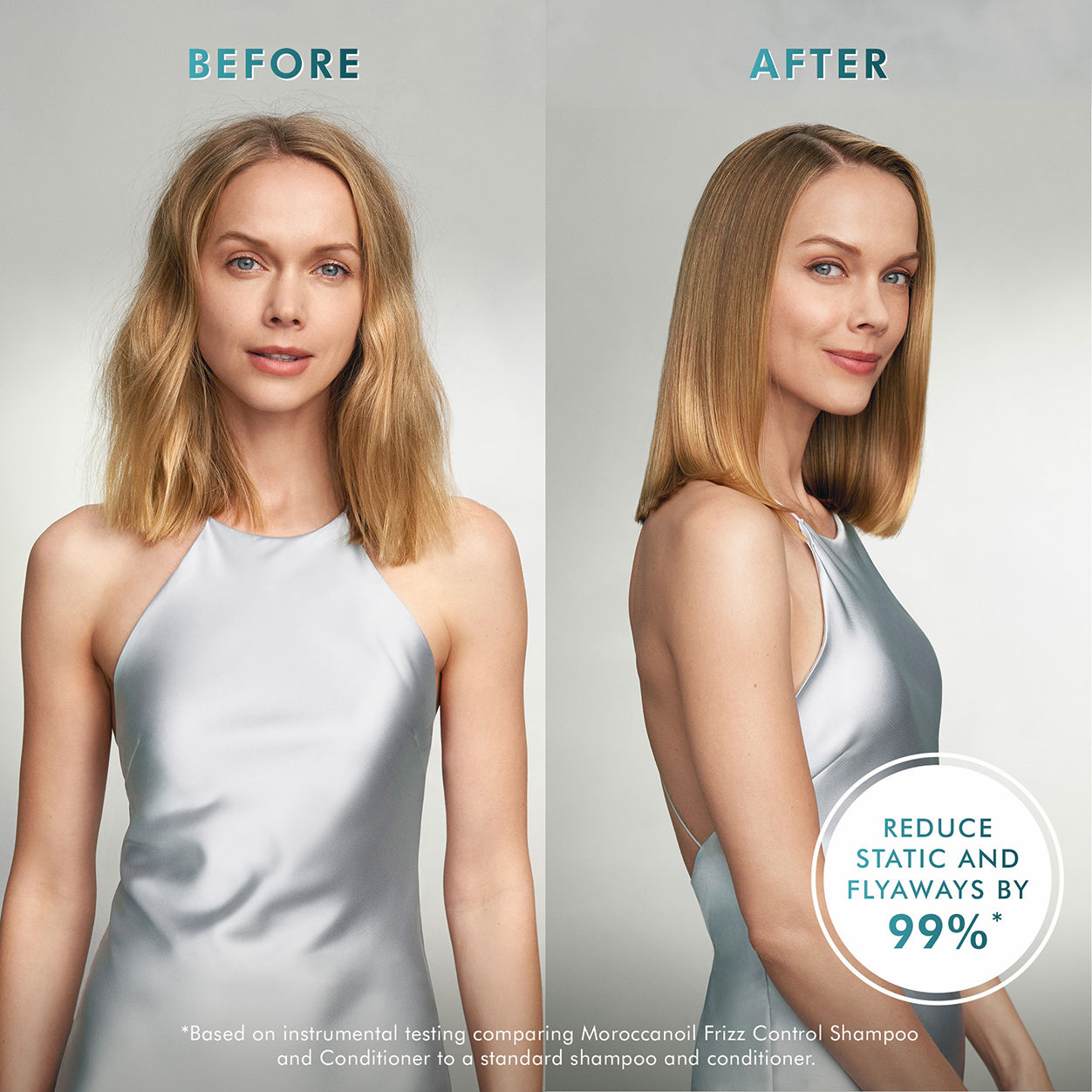 Before and after results of using Moroccanoil Frizz Control Conditioner