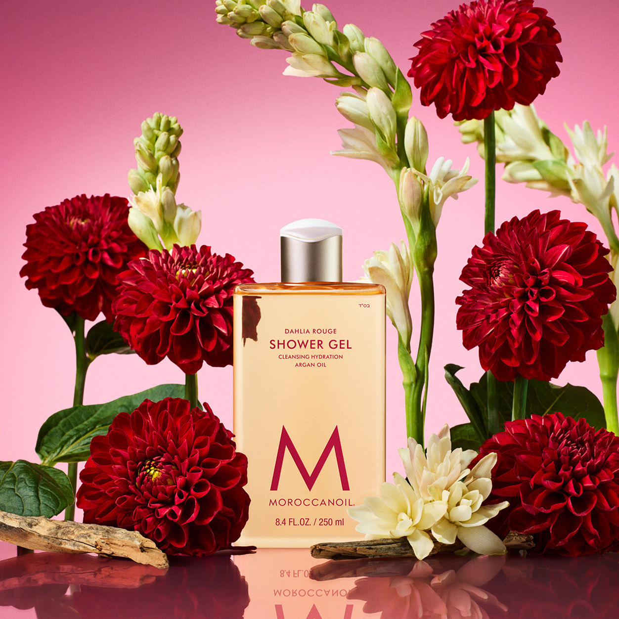 Lifestyle image of Moroccanoil Dahlia Rouge Shower Gel