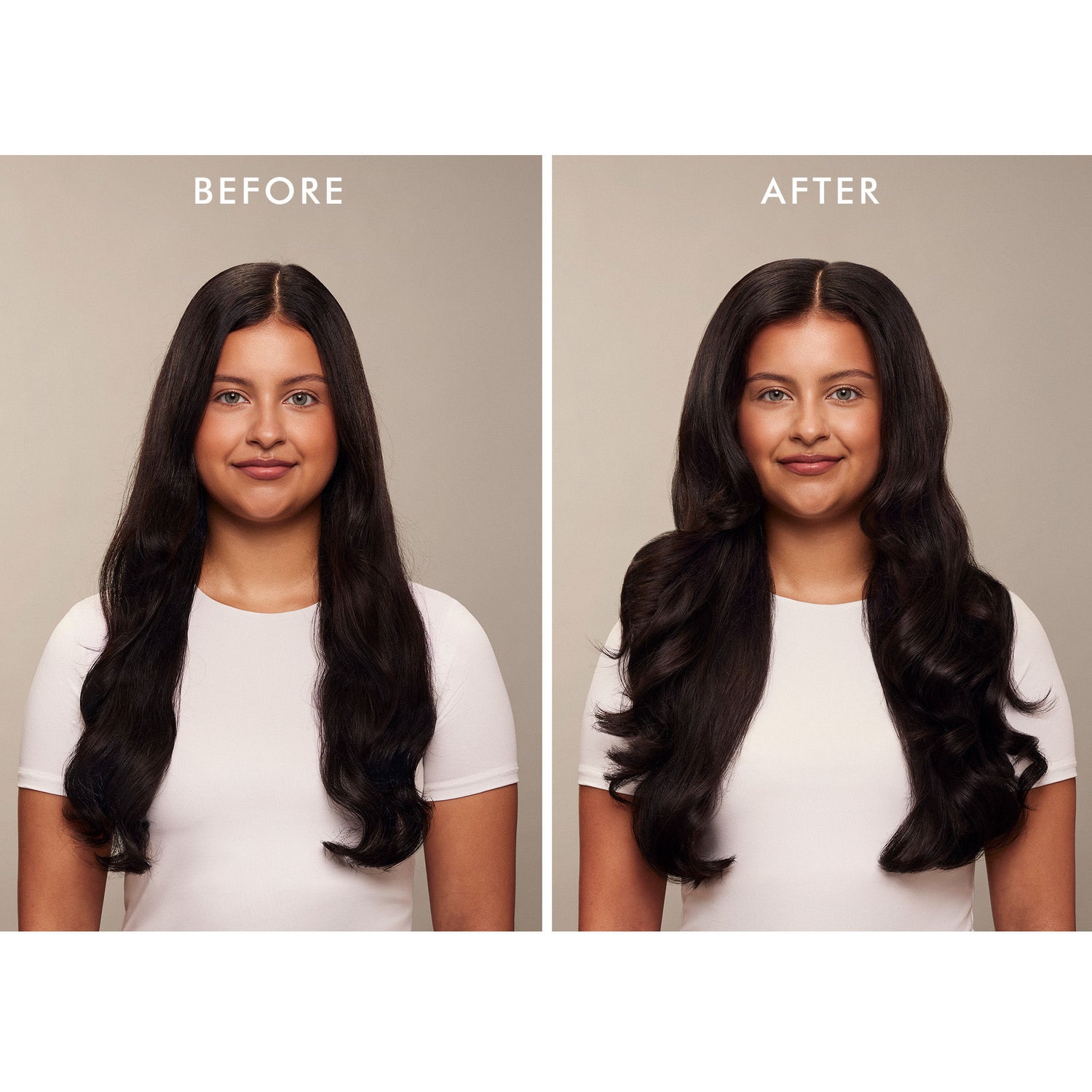 Before and after results of using Moroccanoil Texture & Volume Hair Powder