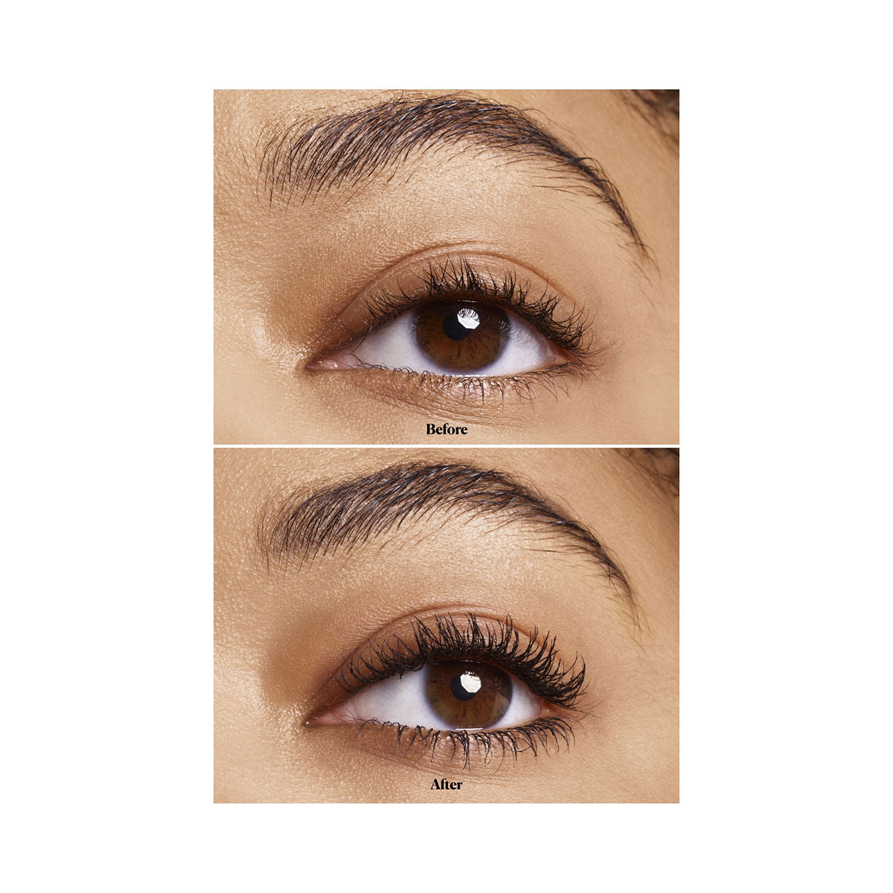 Before and after results of using Laura Mercier Caviar Volume Panoramic Mascara