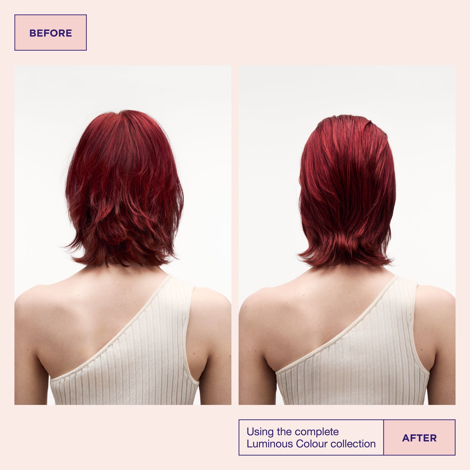 Before and after results of using Maria Nila Luminous Colour Masque