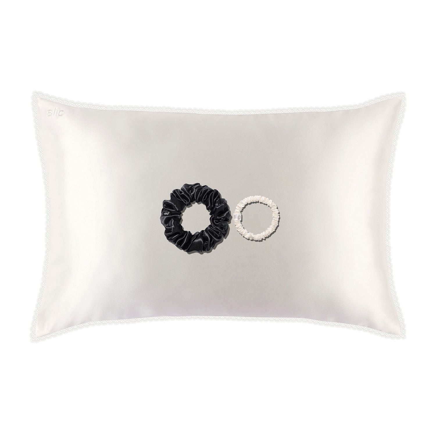 Image of an open Slip Pure Silk Queen Gift Set with Lace Trim (Limited Edition)