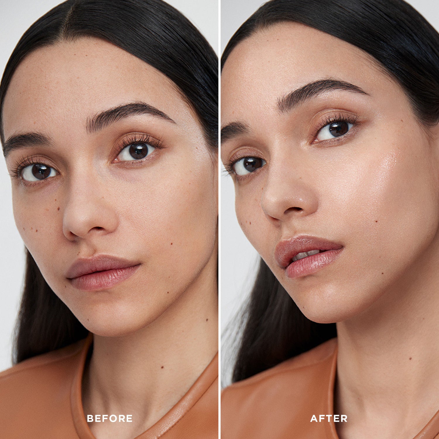 Before and after results of using Hourglass Illusion Priming Moisturizer