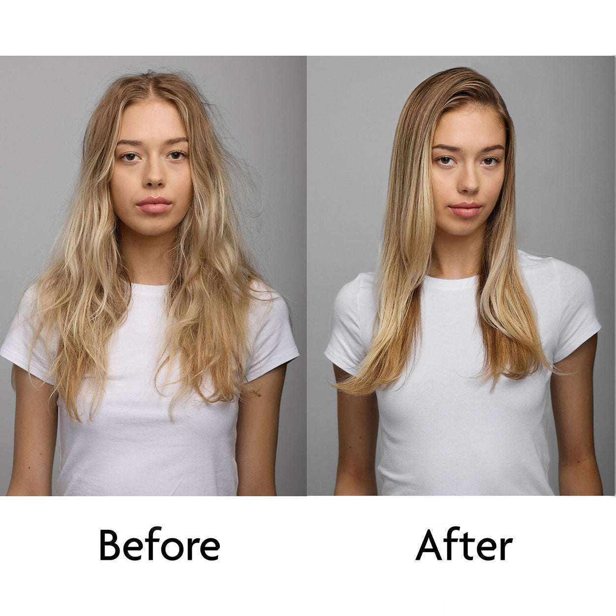 Before and after results of using R+Co Hot Spell Thermotech Blow Out Balm