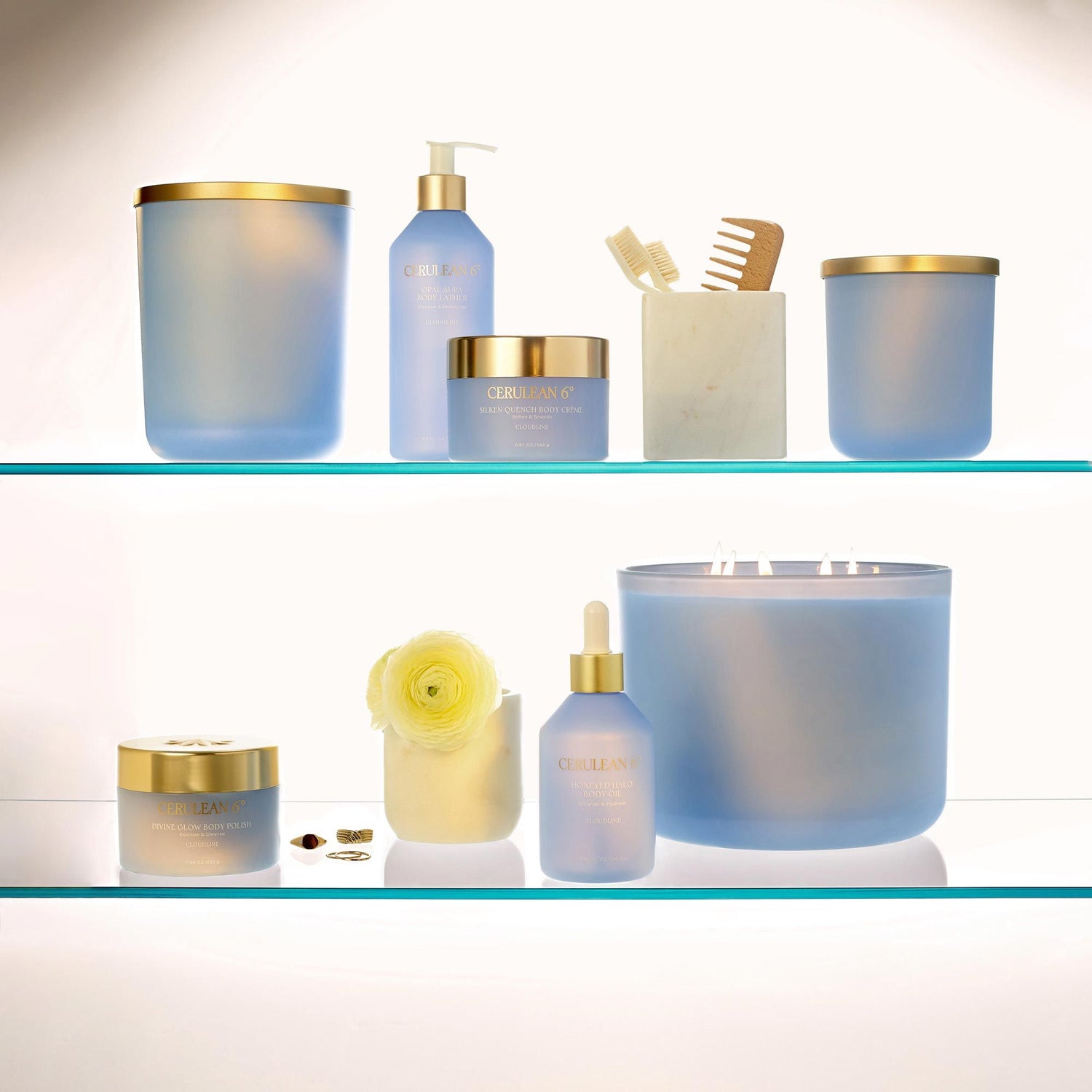 Lifestyle image of Cerulean 6 Silken Quench Body Créme in Cloudline