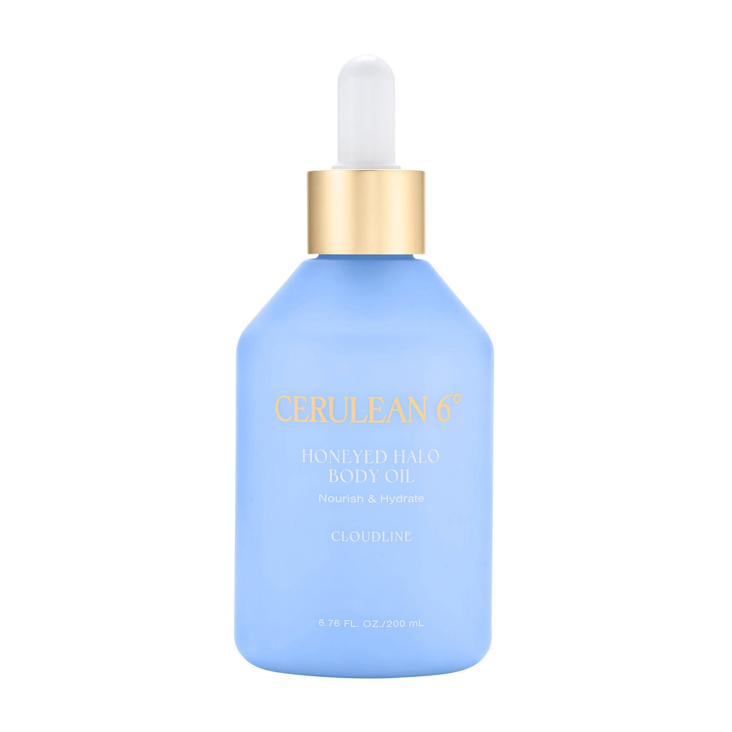 Image of an open Cerulean 6 Honeyed Halo Body Oil in Cloudline