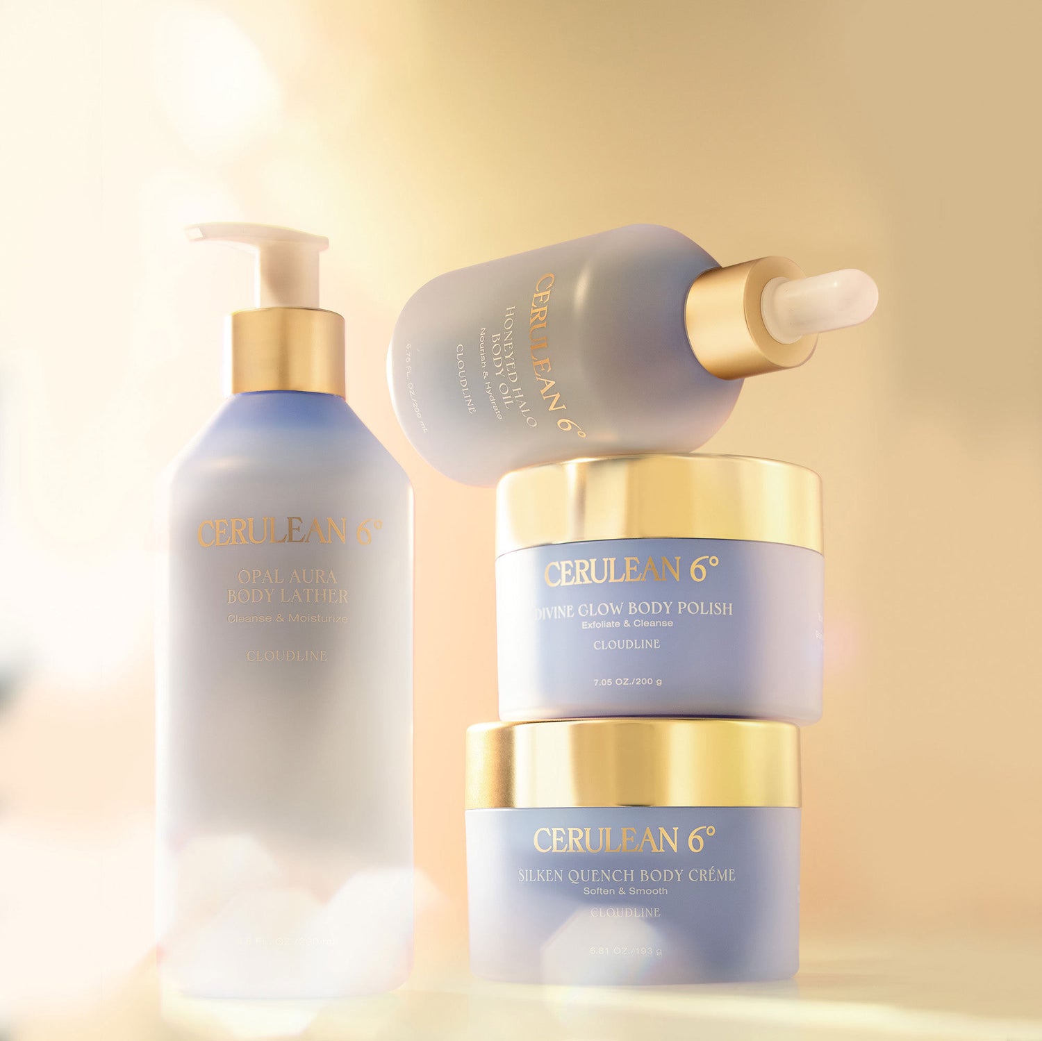 Lifestyle image of Cerulean 6 Honeyed Halo Body Oil in Cloudline