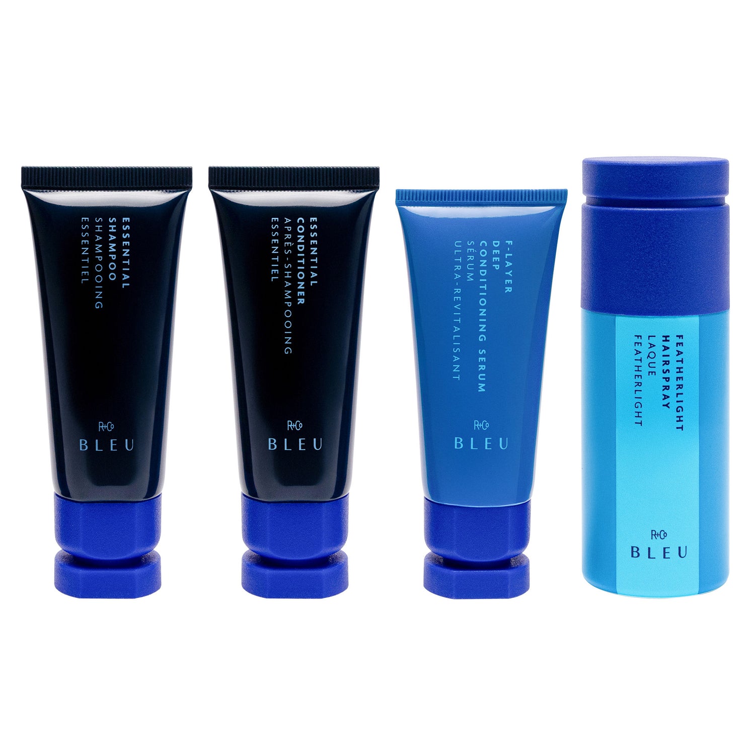 Image of a closed R+Co Bleu Essential Travel Kit (Limited Edition)