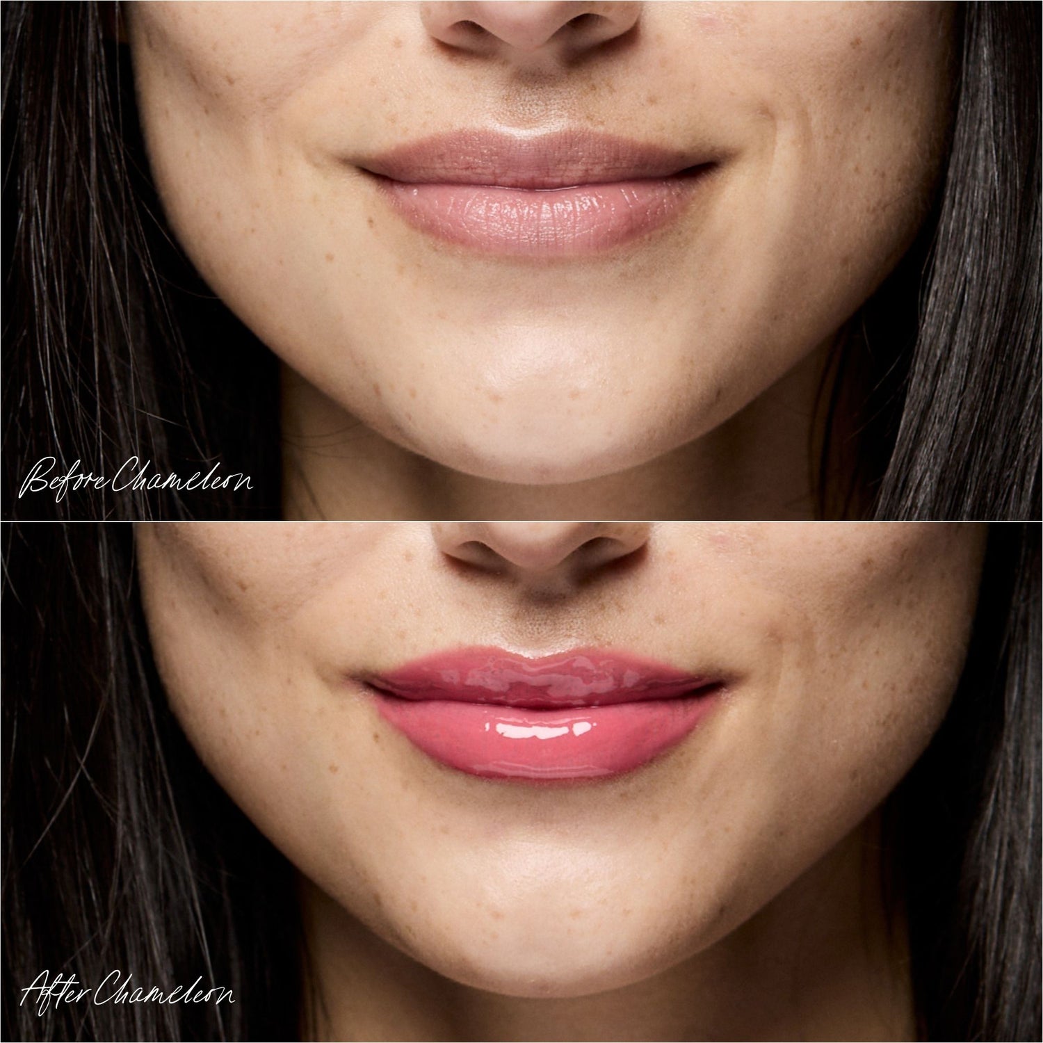 Before and after results of using RMS Beauty The Mini Lip Oil Trio (Limited Edition)