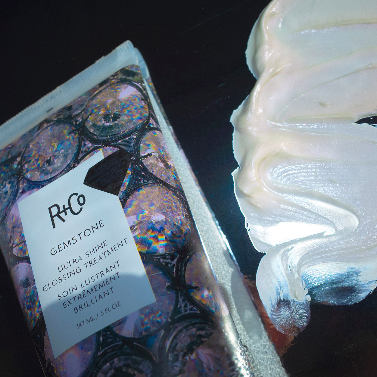 Lifestyle image of R+Co Gemstone Ultra Shine Glossing Treatment