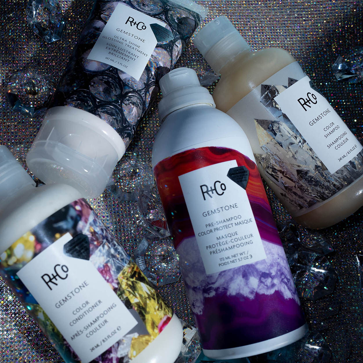 Lifestyle image of R+Co Gemstone Ultra Shine Glossing Treatment