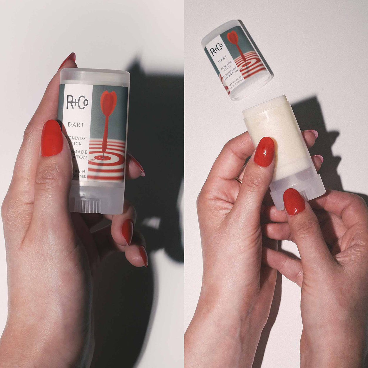 Lifestyle image of R+Co Dart Pomade Stick