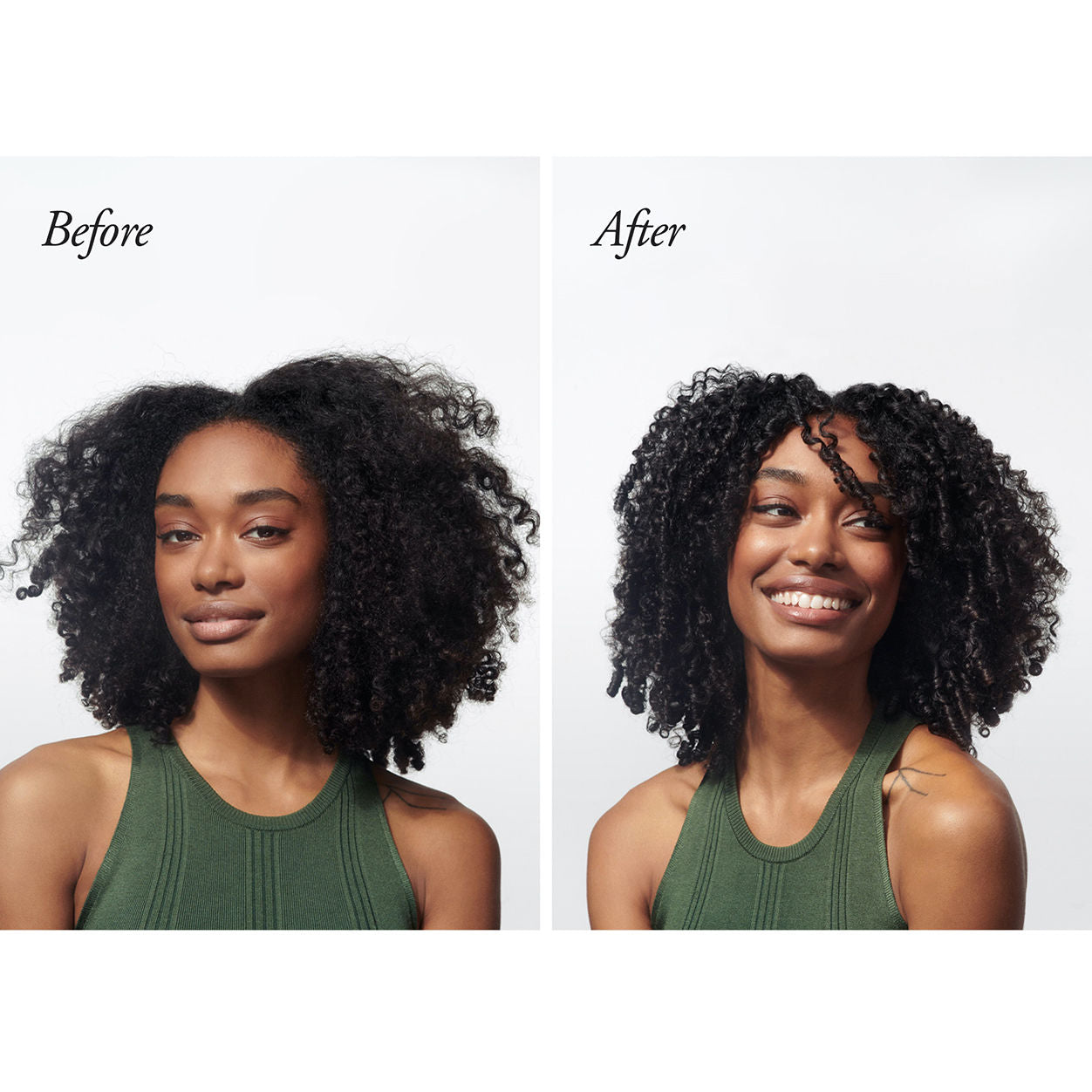 Before and after results of using Oribe Styling Butter Curl Enhancing Crème