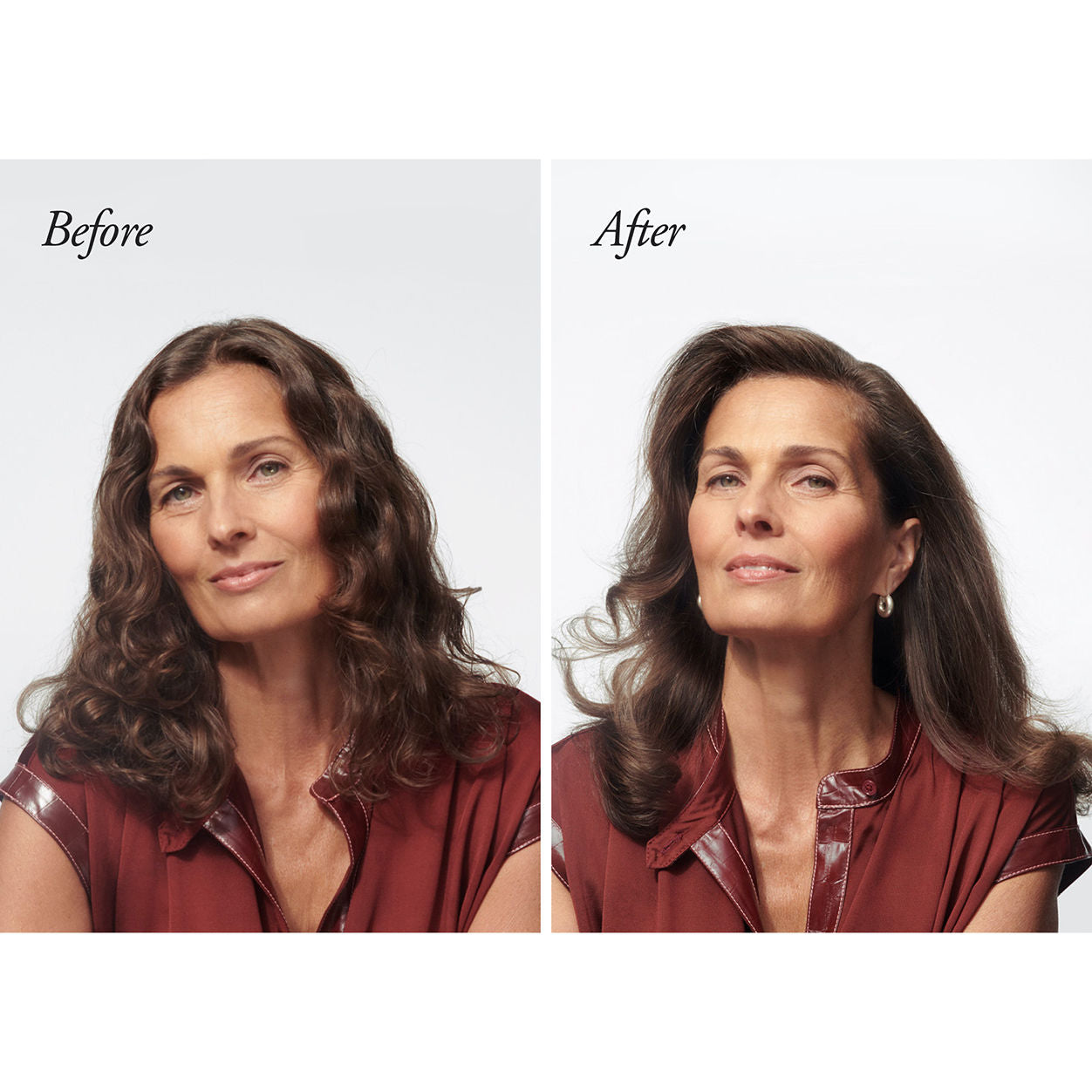 Before and after results of using Oribe Serene Scalp Thickening Treatment Spray