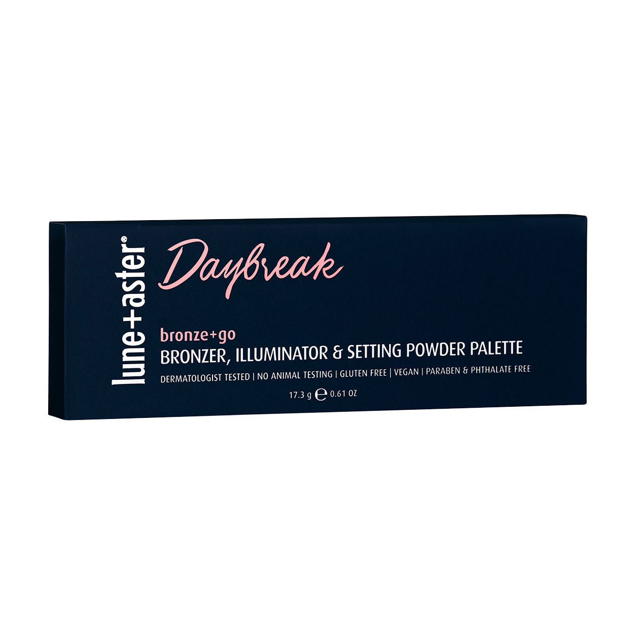 Image of the Lune+Aster Daybreak Bronzer, Illuminator and Setting Powder Palette box