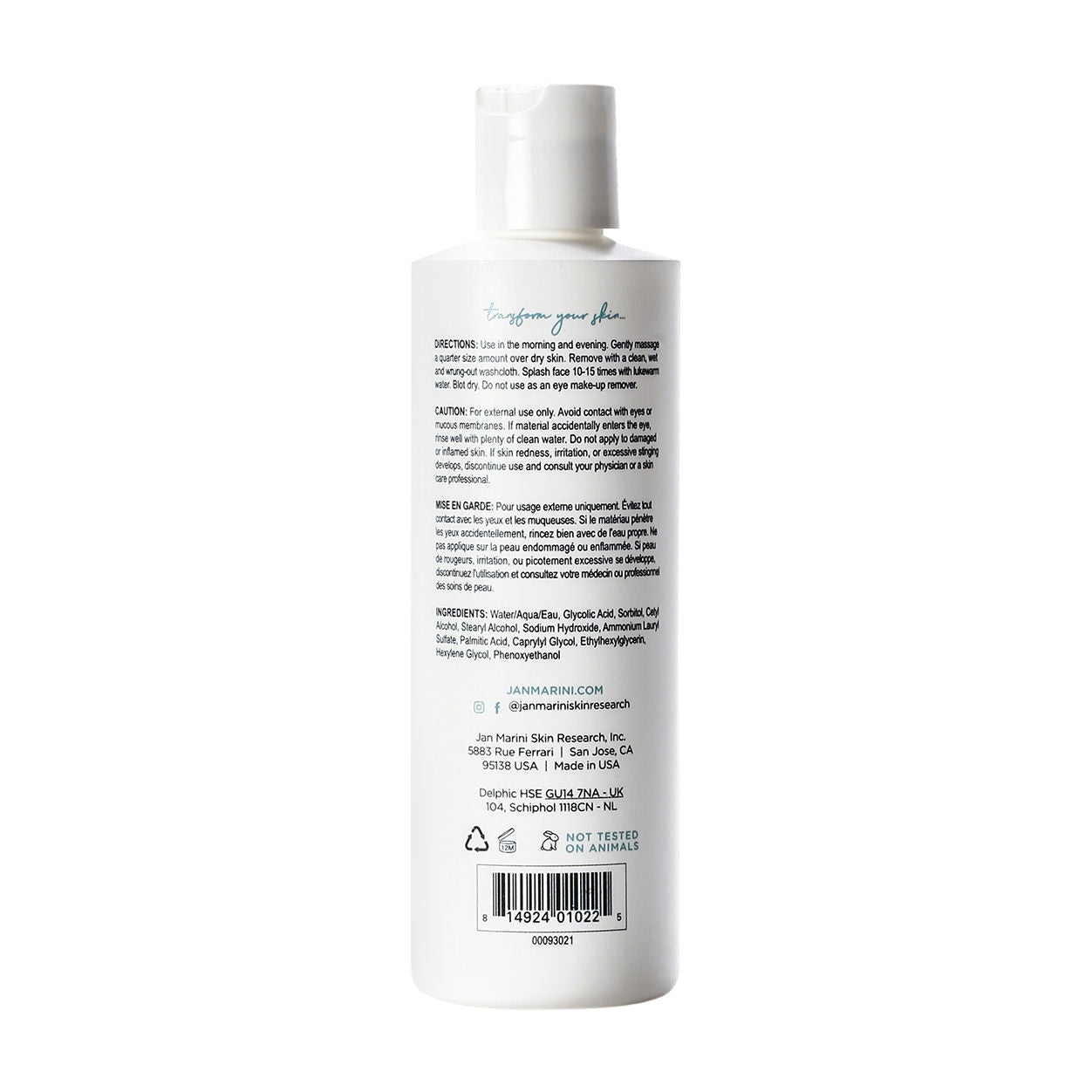 Back image of Jan Marini Bioglycolic Face Cleanser