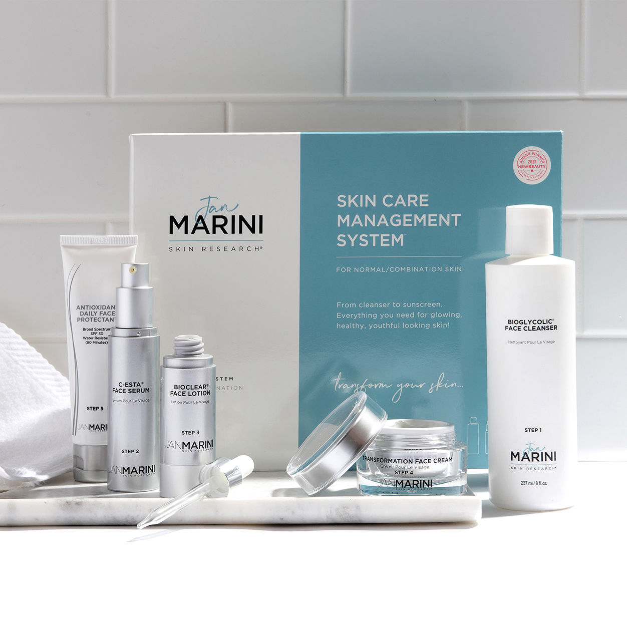 Lifestyle image of Jan Marini Skin Care Management System Normal or Combination Skin with Marini Physical Protectant SPF 45