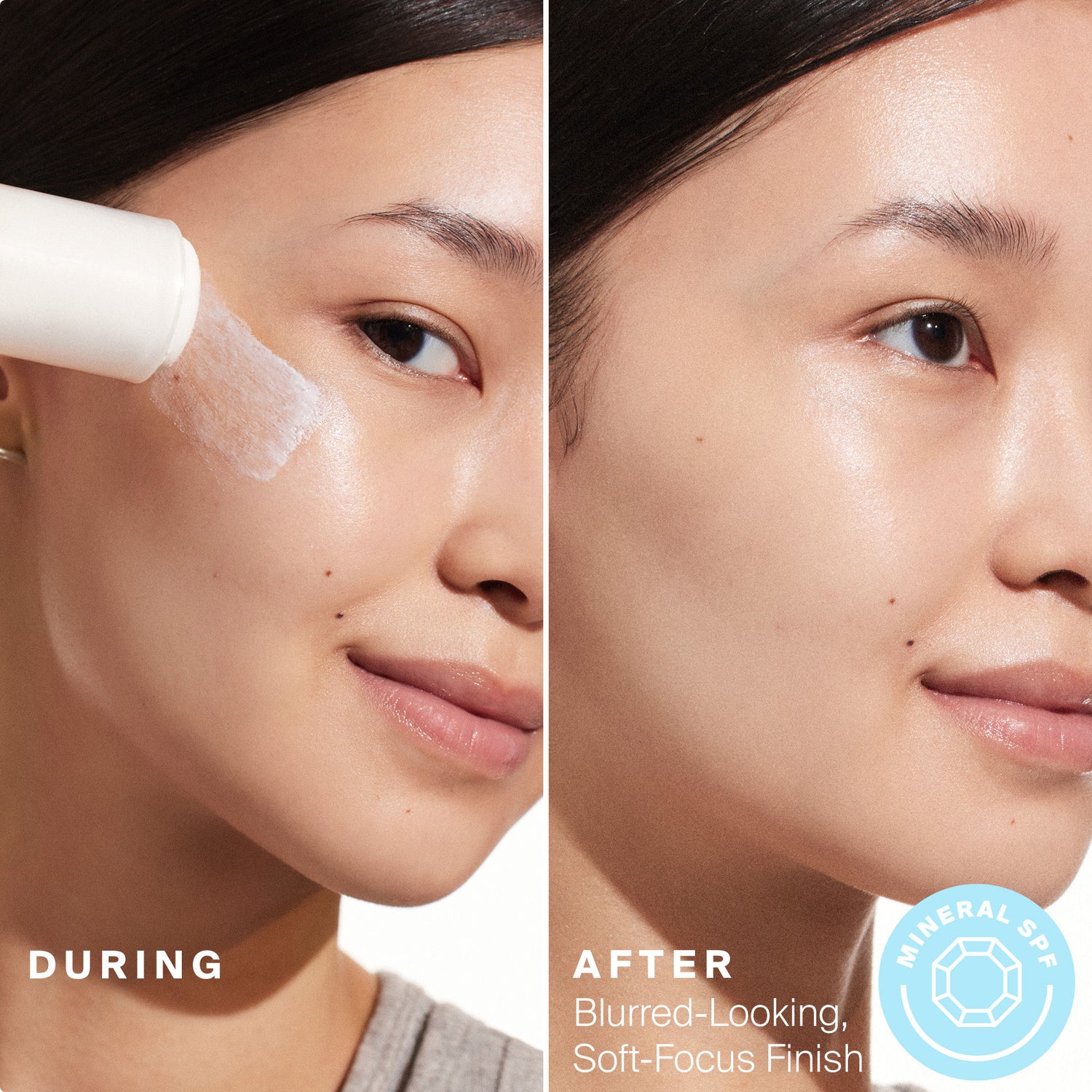 Before and after results of using Supergoop! Mineral Sheer Stick SPF 30