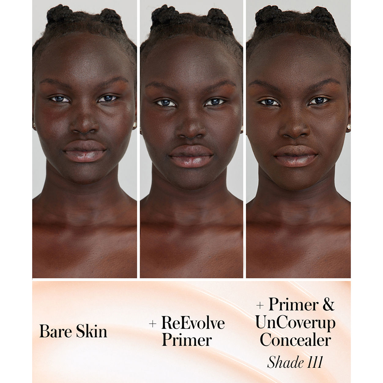 A shade comparison of RMS Beauty ReEvolve Radiance Locking Primer