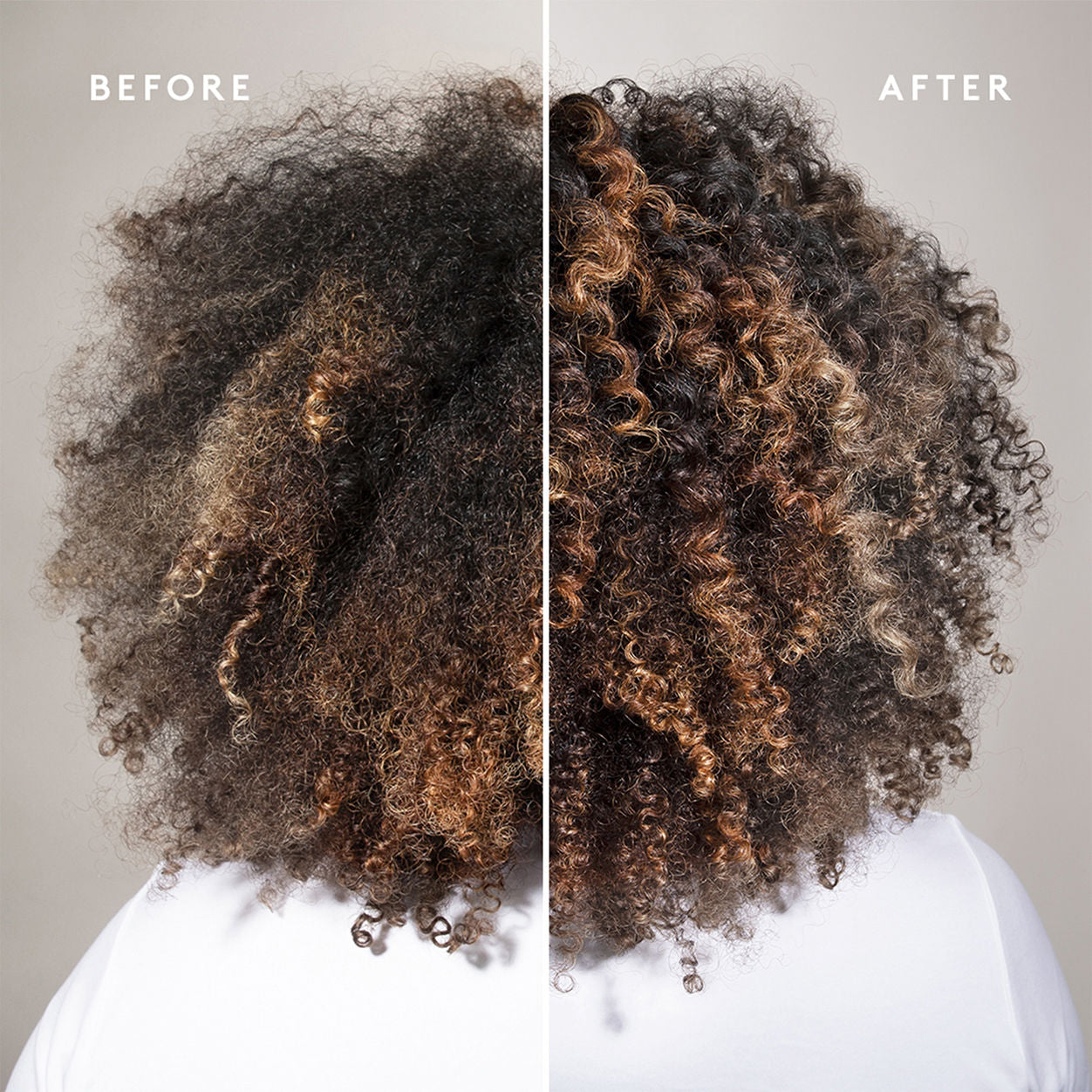 Before and after results of using Virtue Curl-Defining Gel