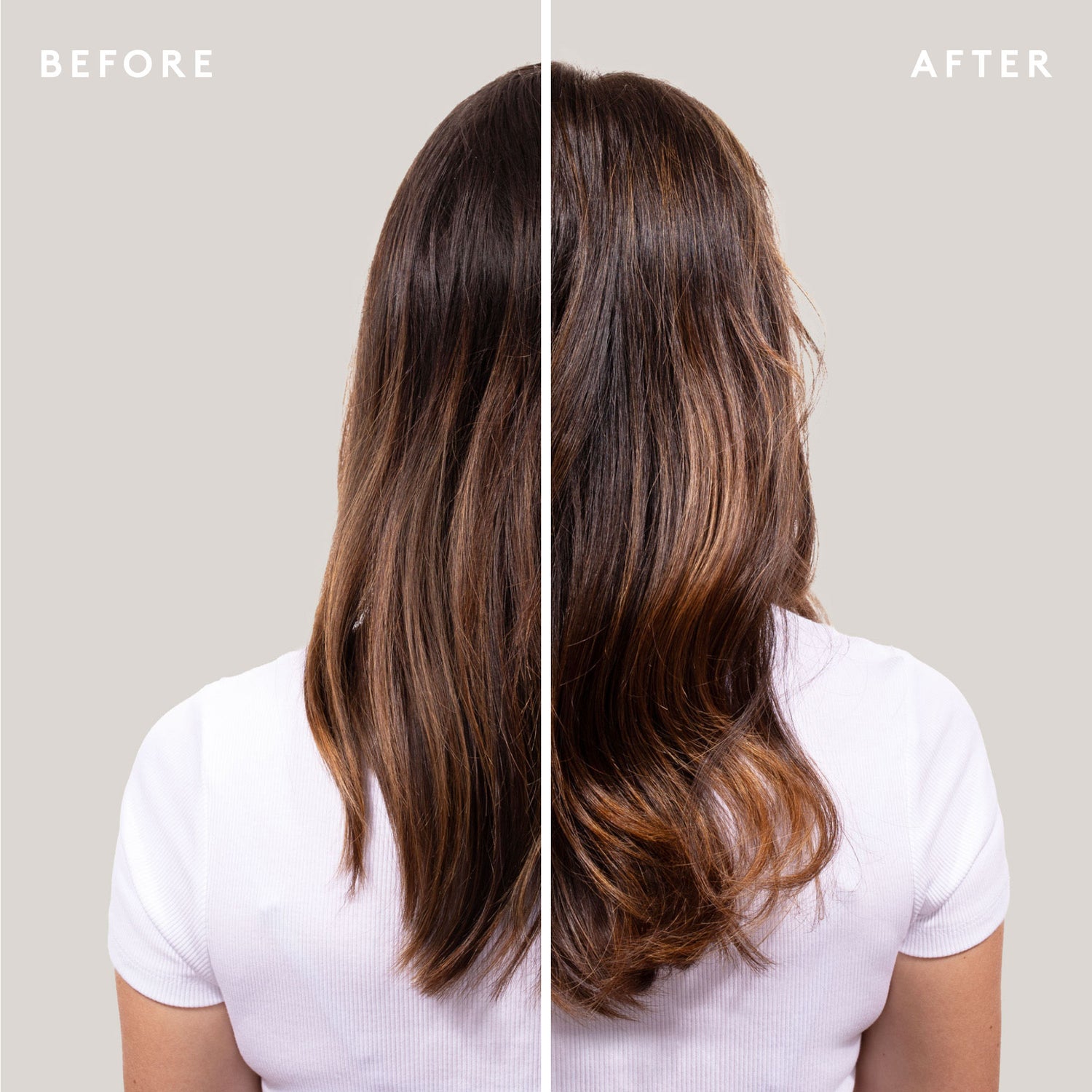 Before and after results of using Virtue Flourish Thickening Styling Treatment