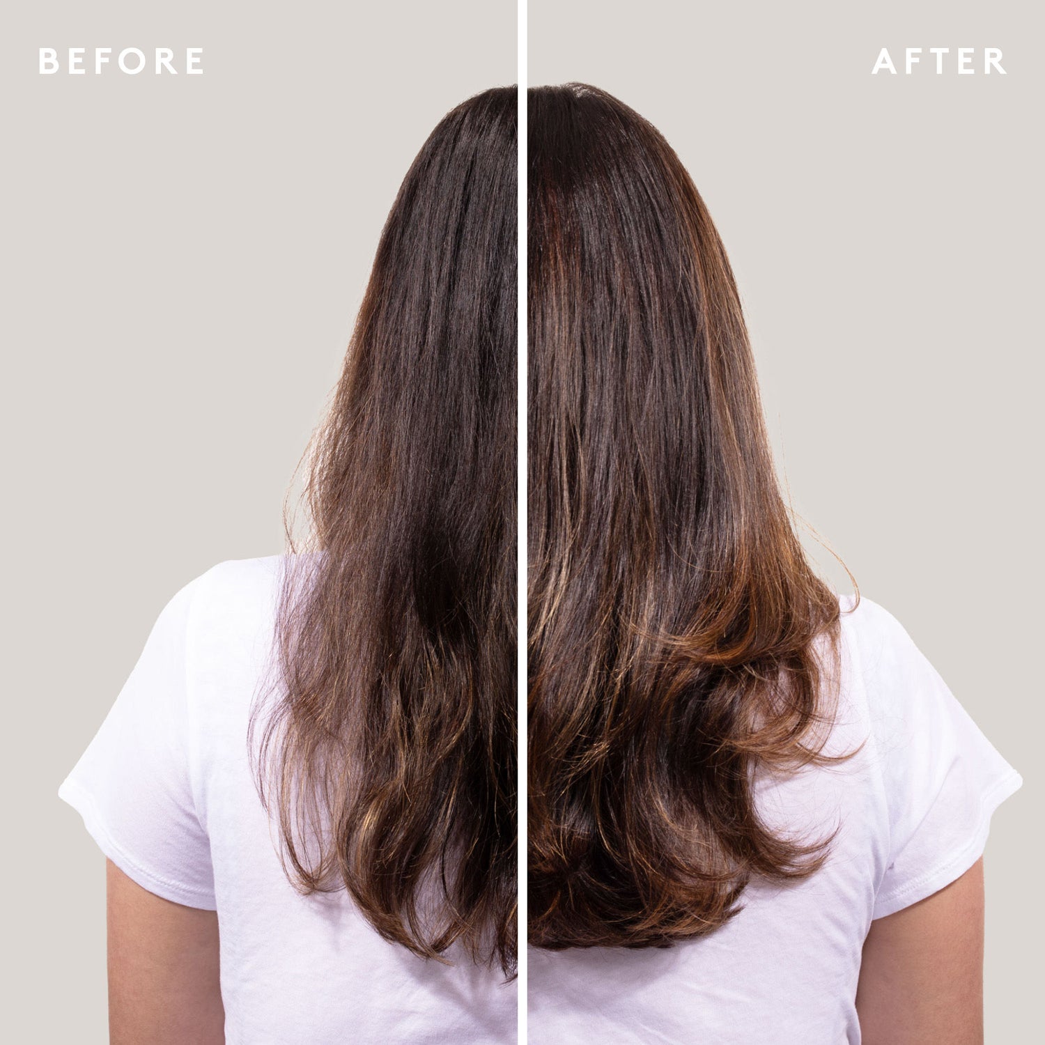 Before and after results of using Virtue Flourish Thickening Styling Treatment