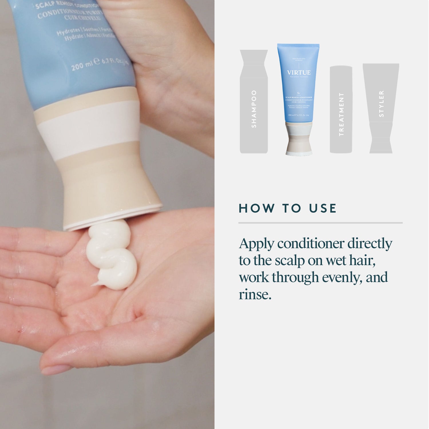 Lifestyle image of Virtue Scalp Remedy Conditioner for Scalp and Hair Health