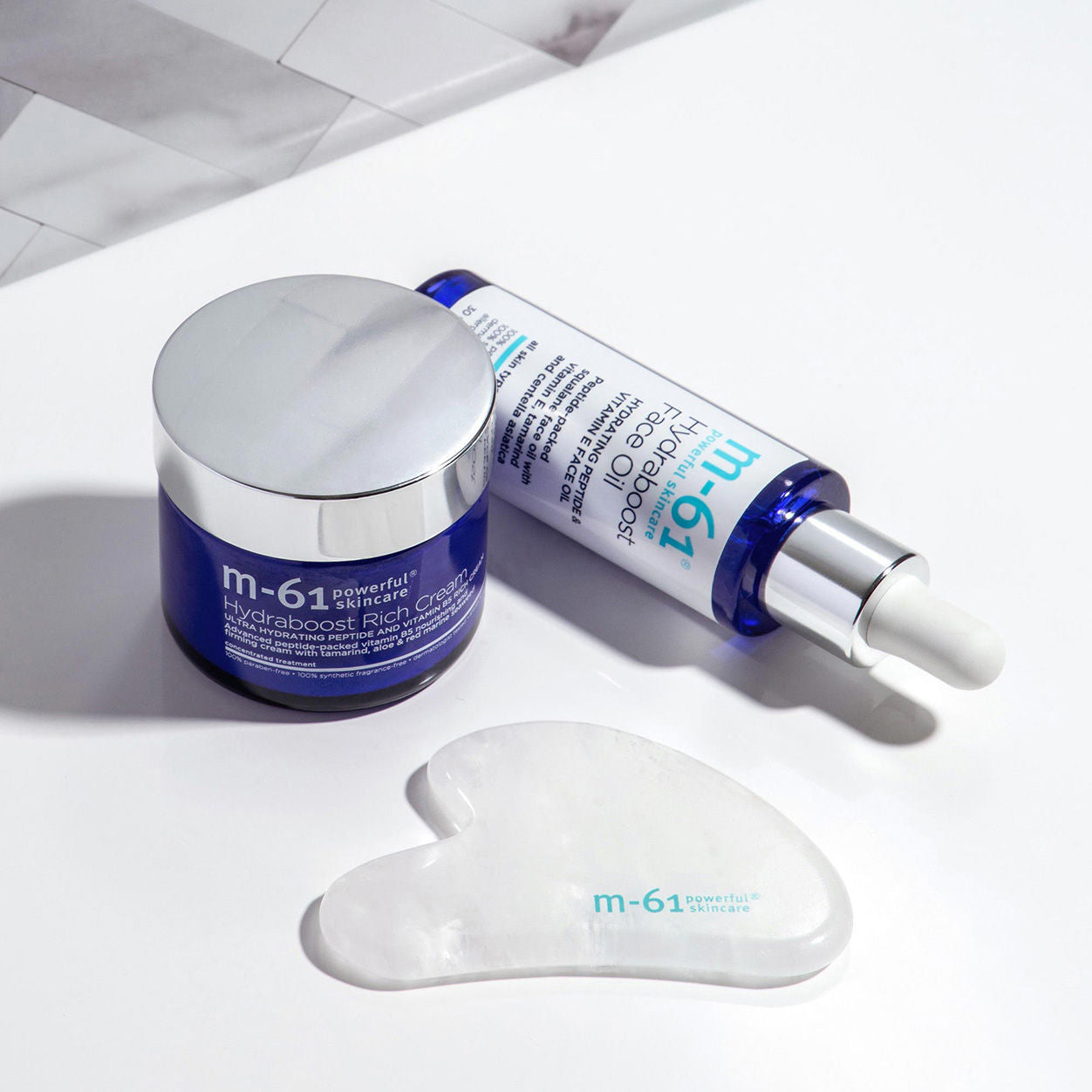 Lifestyle image of M-61 Clear Quartz Gua Sha