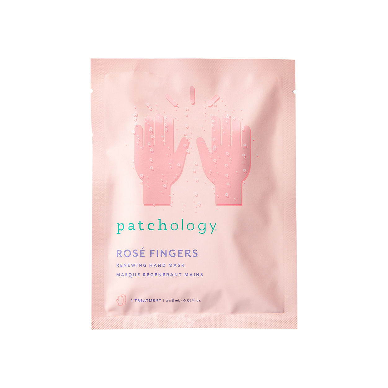 Image of an open Patchology Rosé Fingers Hydrating and Anti-Aging Hand Mask