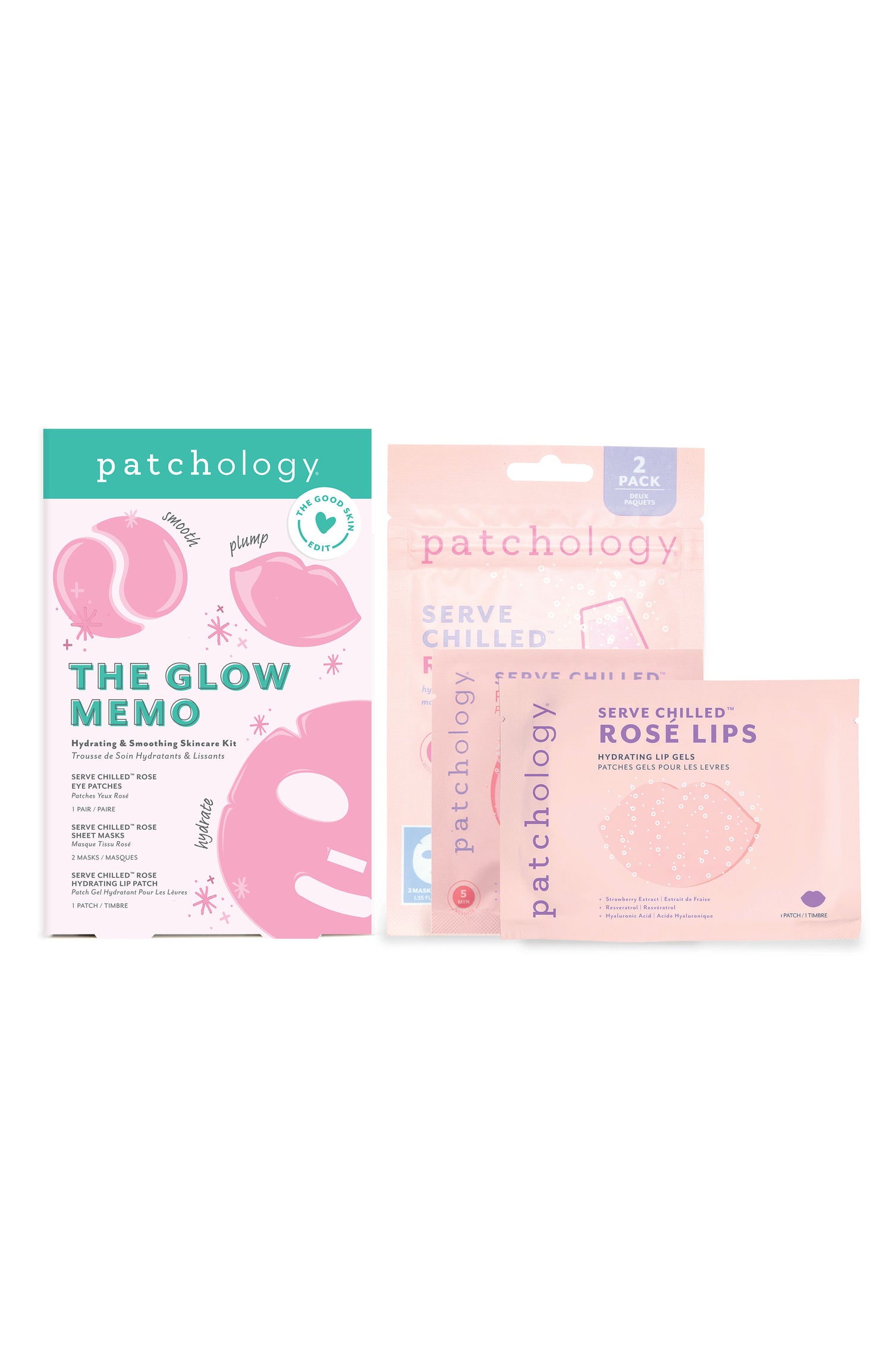 Image of an open Patchology The Glow Memo Hydrating & Smoothing Skincare Kit