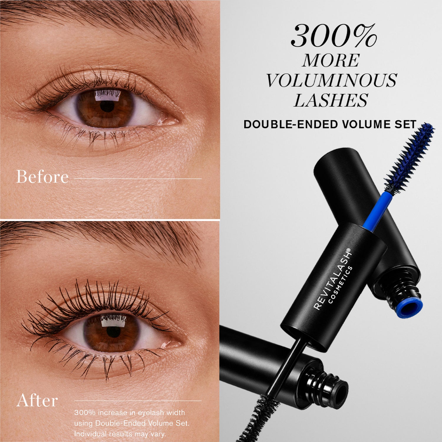 Before and after results of using RevitaLash Double-Ended Mascara Primer
