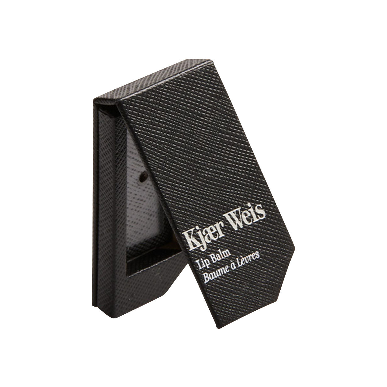 Image of an open Kjaer Weis Black Edition Lip Balm Case