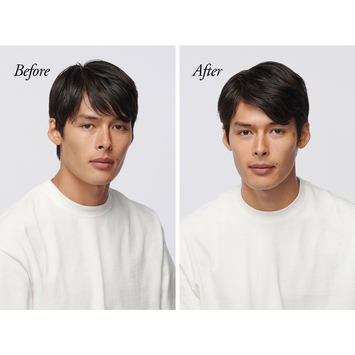 Before and after results of using Oribe Serene Scalp Oil Control Treatment Mist