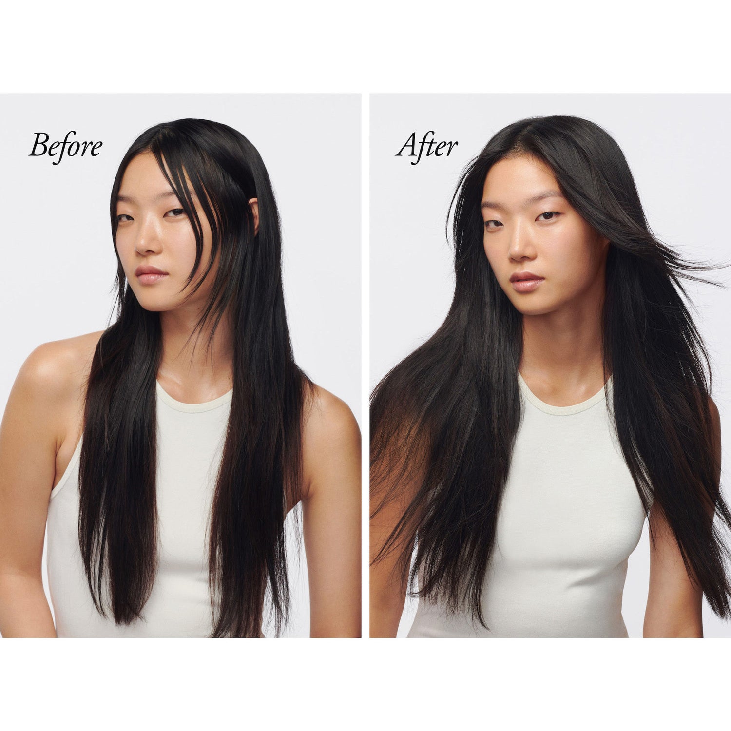 Before and after results of using Oribe Serene Scalp Oil Control Treatment Mist