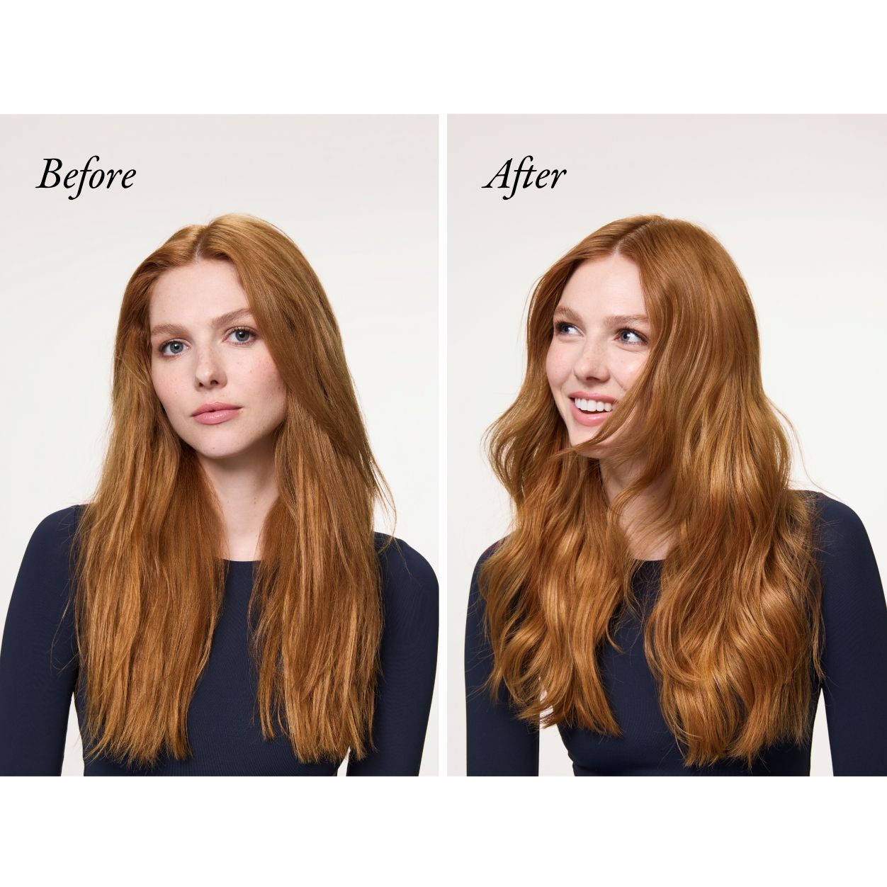 Before and after results of using Oribe Supershine Discovery Collection