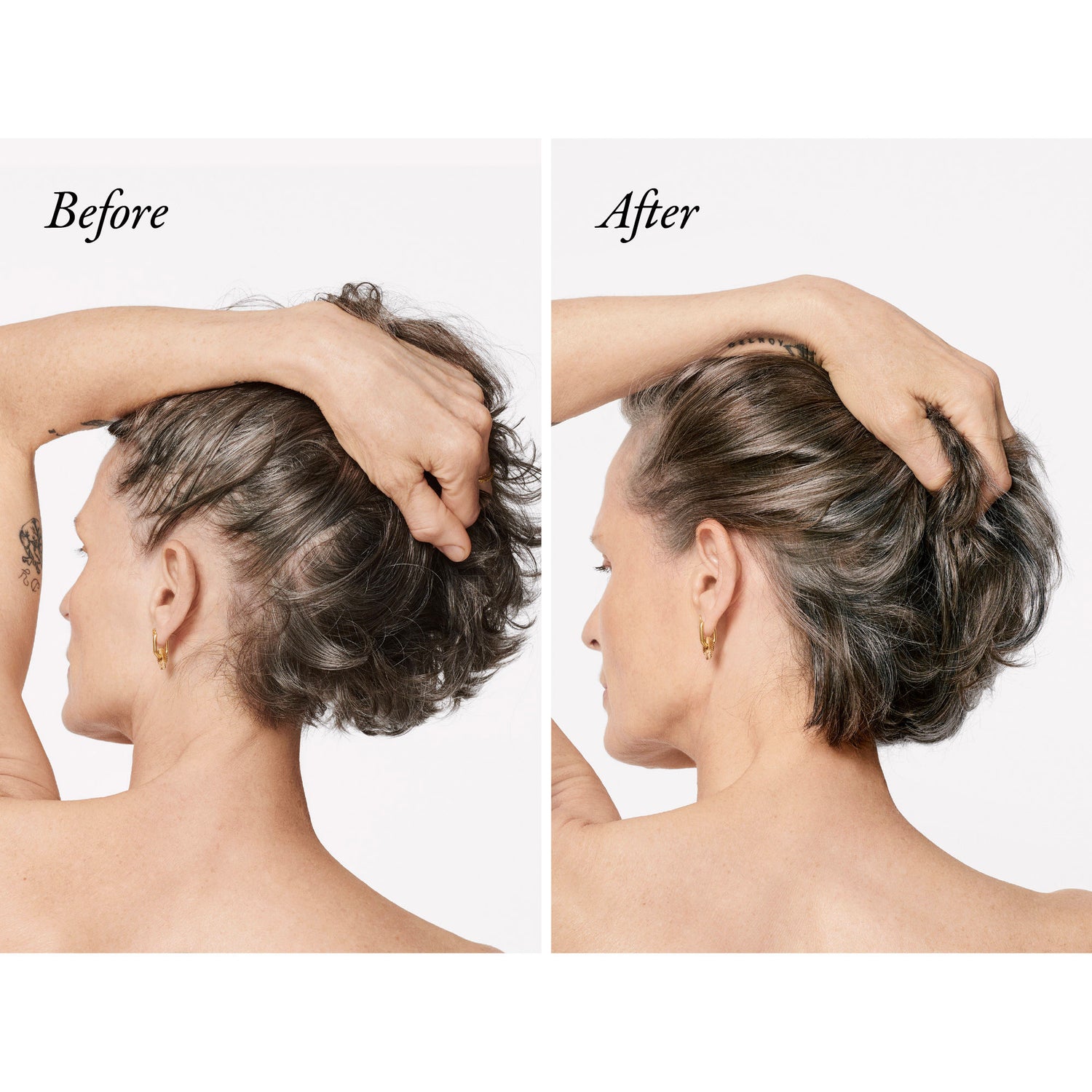 Before and after results of using Oribe Serene Scalp Densifying Shampoo