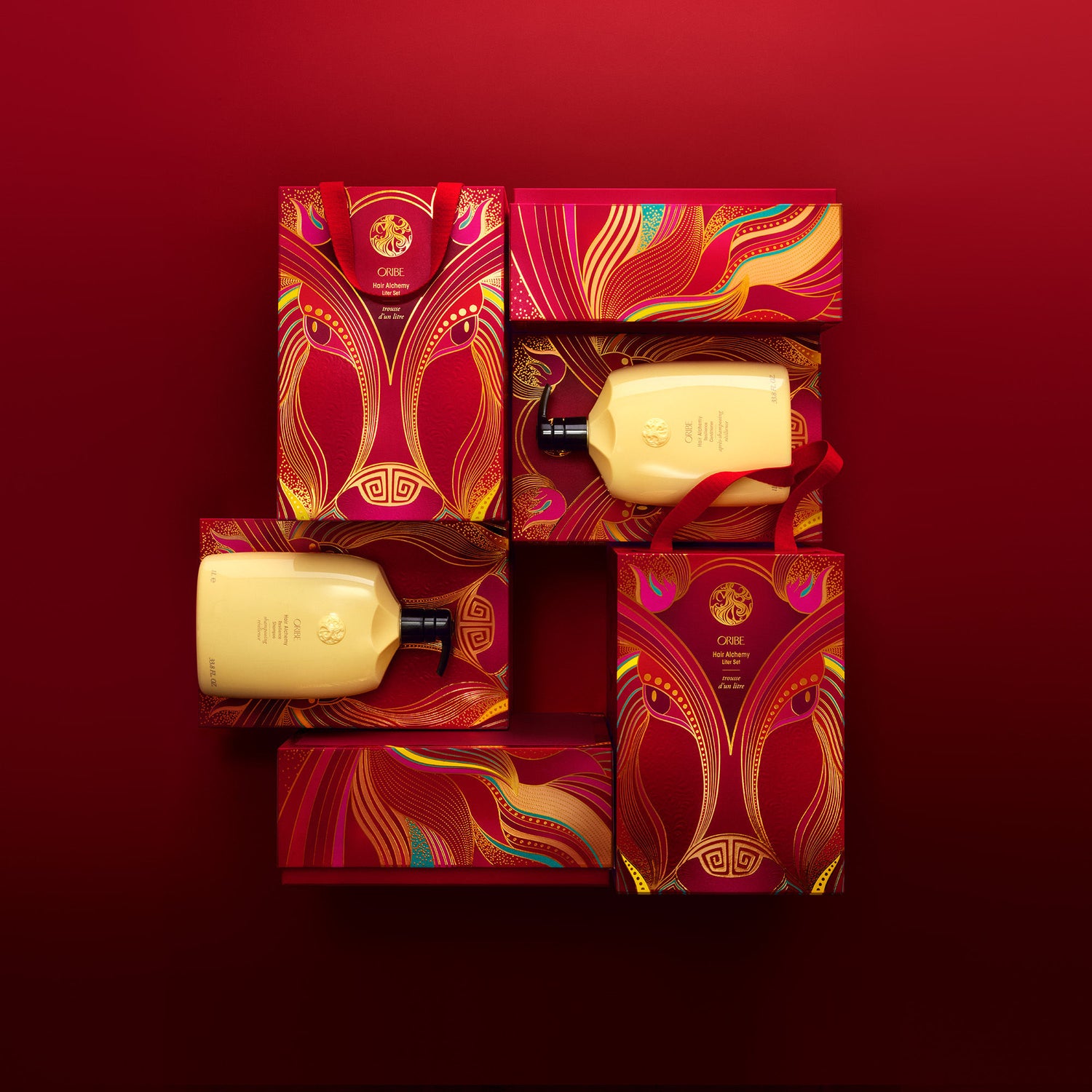Top-view image of Oribe Lunar New Year Hair Alchemy Resilience Liter Set (Limited Edition)