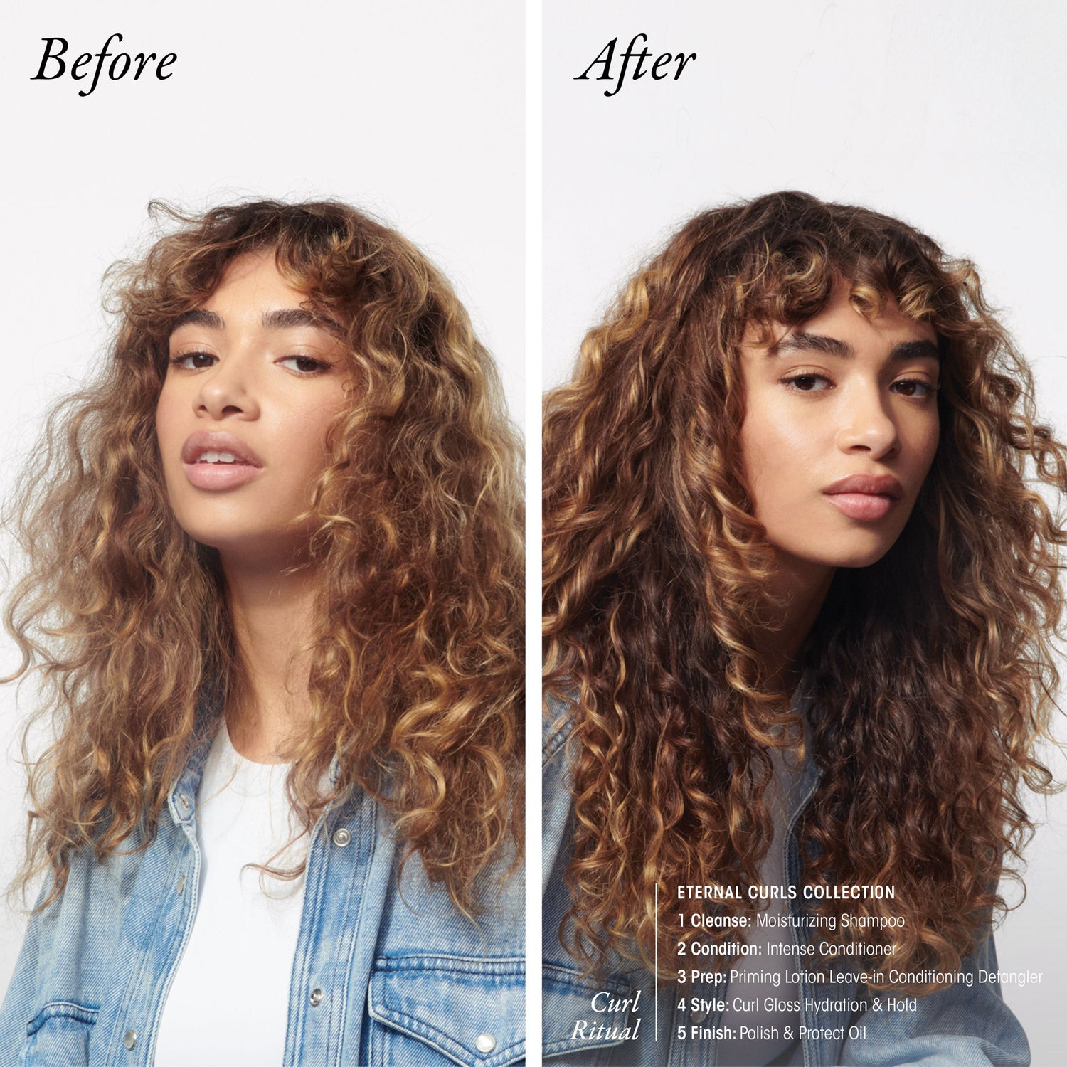 Before and after results of using Oribe Eternal Curls Moisturizing Shampoo