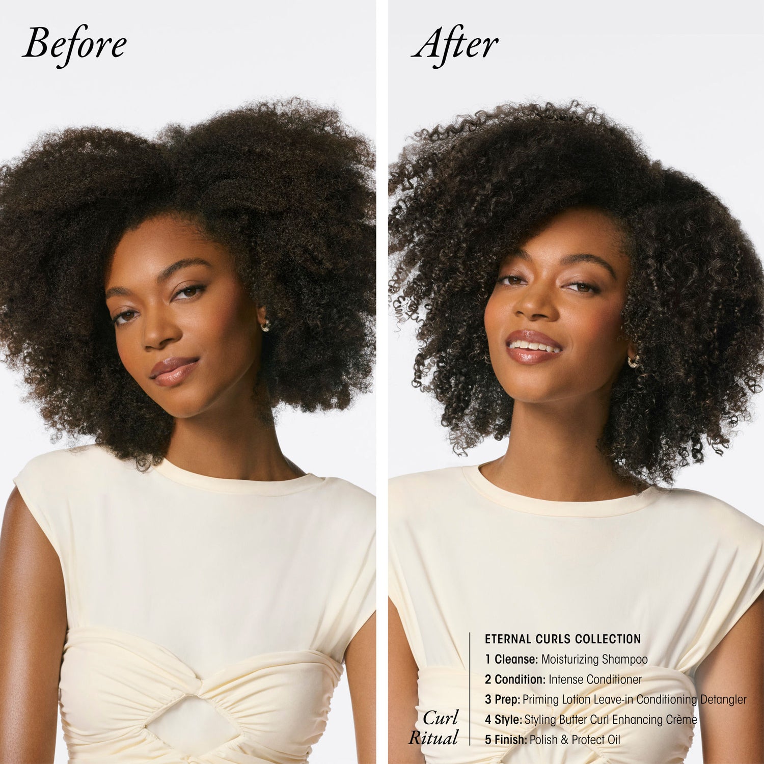 Before and after results of using Oribe Eternal Curls Intense Conditioner