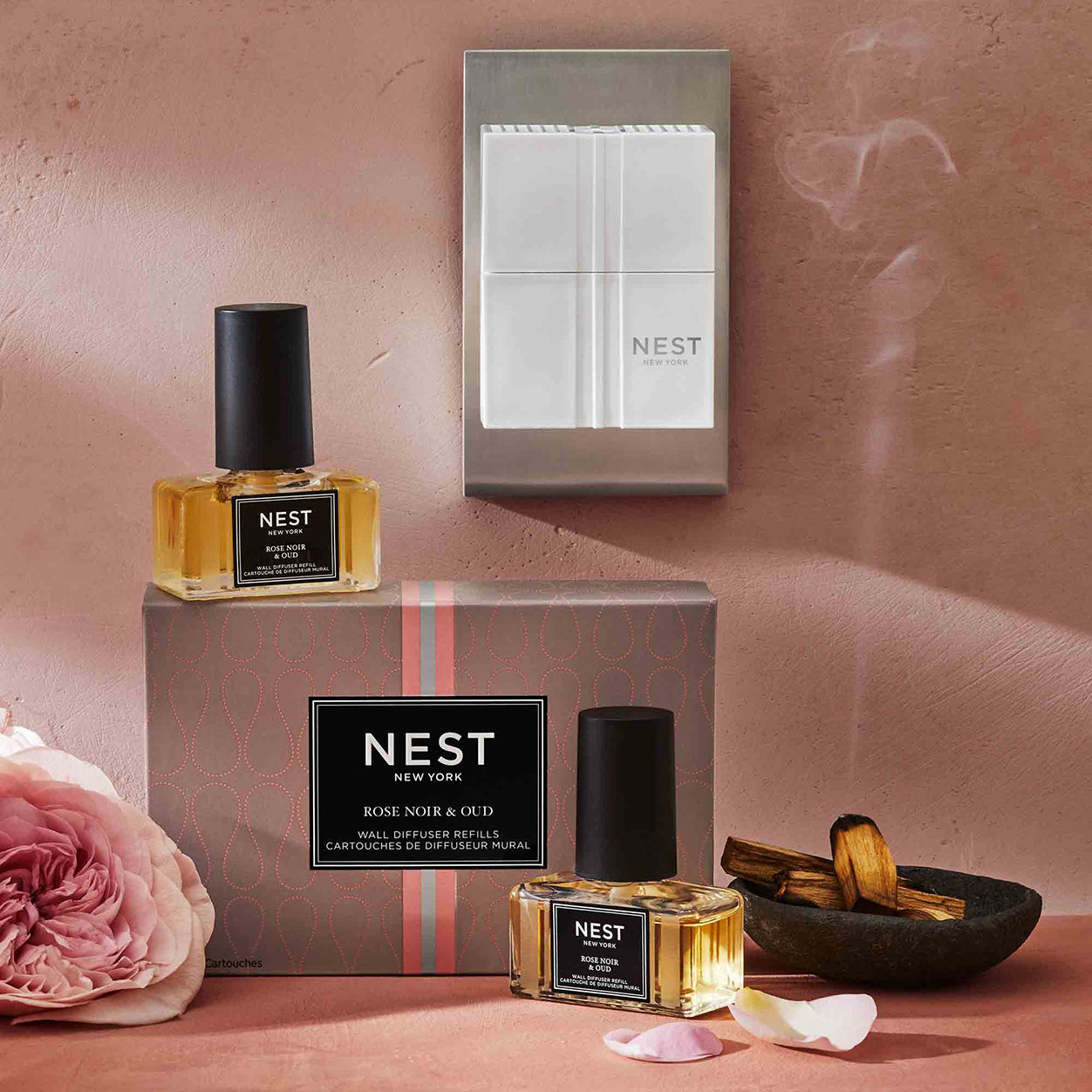 Lifestyle image of Nest Rose Noir and Oud Wall Diffuser Refill