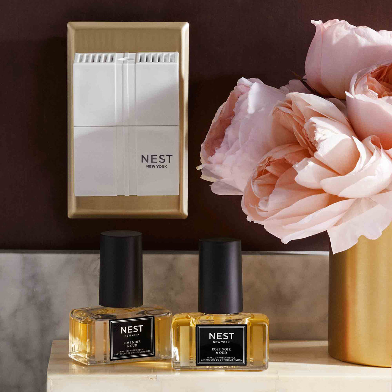 Lifestyle image of Nest Rose Noir and Oud Wall Diffuser Refill