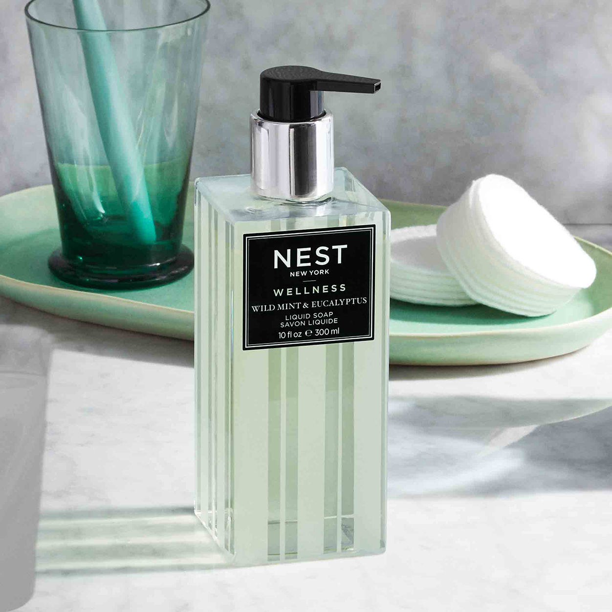 Lifestyle image of Nest Wild Mint and Eucalyptus Liquid Soap