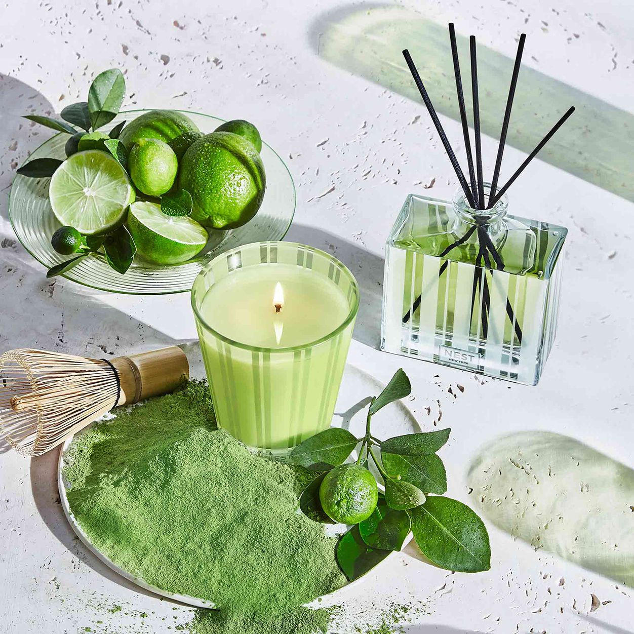 Lifestyle image of Nest Lime Zest and Matcha Reed Diffuser