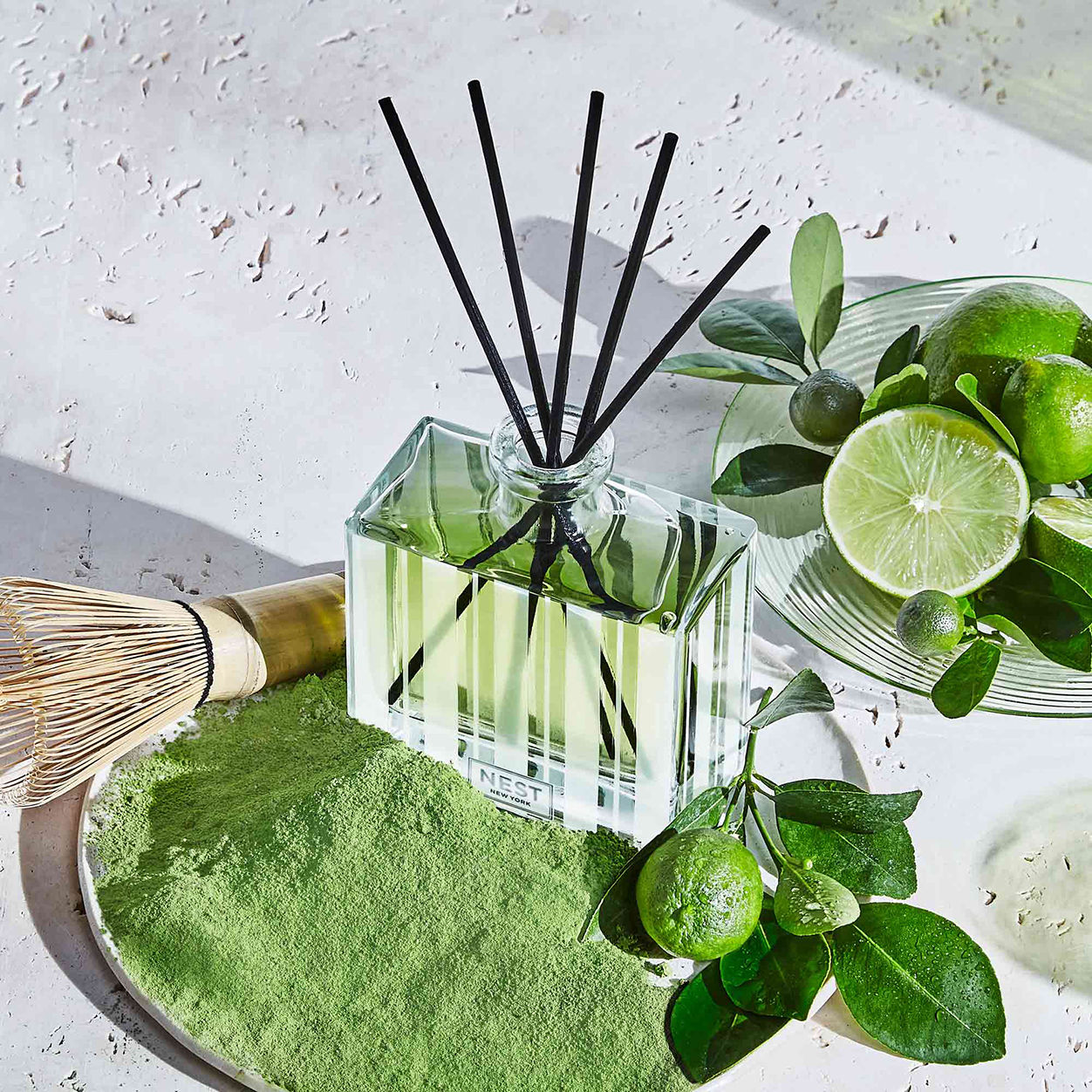 Lifestyle image of Nest Lime Zest and Matcha Reed Diffuser